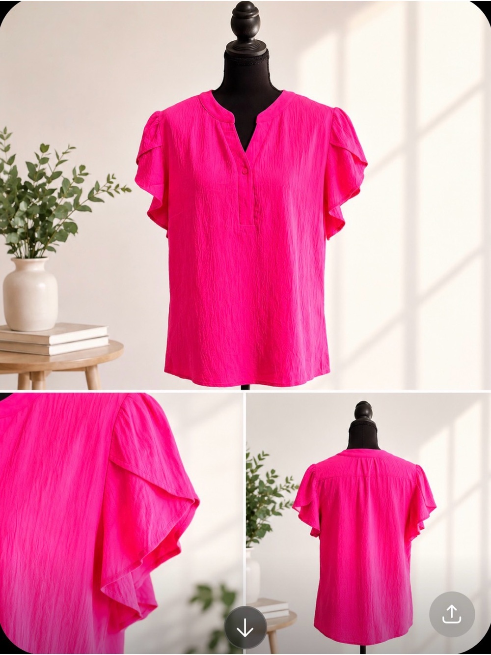 Flutter Sleeve Sllit Top in Hot Pink